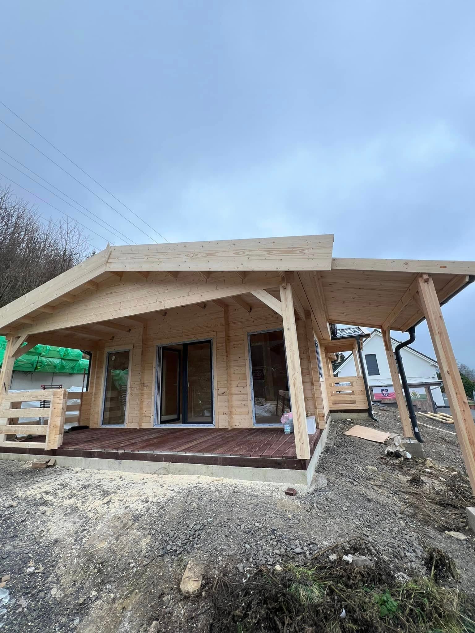Timber log cabin porch and decking