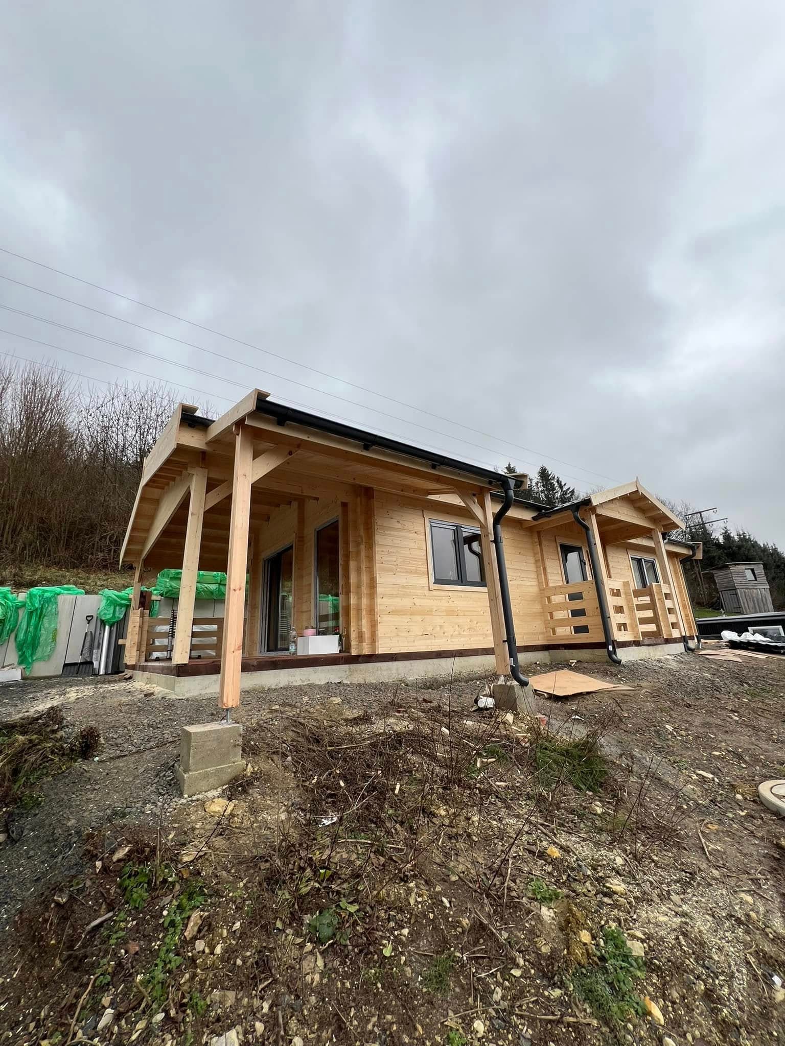 Timber log cabin porch and decking